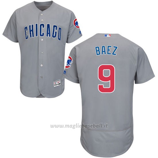 Maglia Baseball Uomo Chicago Cubs 9 Javier Baez Autentico Collezione Flex Base Grigio